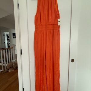 By Anthropologie NWT Orange Halter Jumpsuit (Tall)